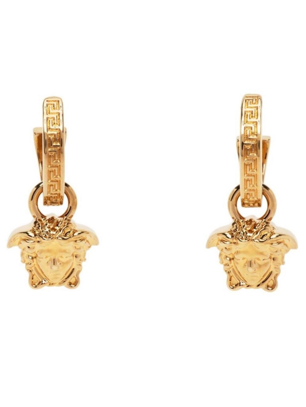 VERSACE Medusa Greca logo dangled gold tone earrings
